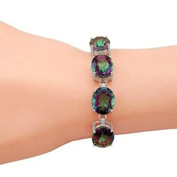 66.82 Cts Mystic Topaz Tennis Bracelet .925 Silver - NWT -22.3 Grams